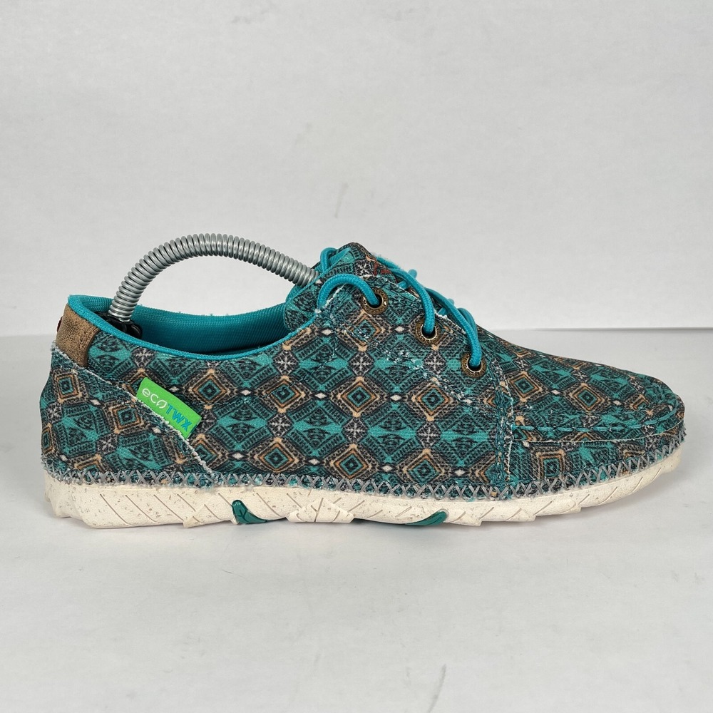 Twisted X Zero-X Flats Womens Size 6 M Turquiose Fabric Lace Up Comfort Shoes
